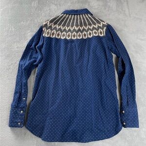 Free People Long Sleeve Button Down Shirt Blue Polka Dot Women Medium Contrast